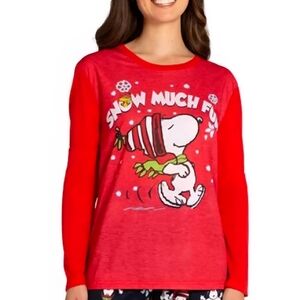 Peanuts Red Snoopy & Woodstock PJ Shirt ❄️ "SNOW MUCH FUN" ❄️ Size S L👀K